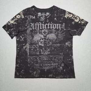 Affliction‎ Shirt 3XL Black Skulls Wings House Of Jealous Souls Grunge Y2K USA